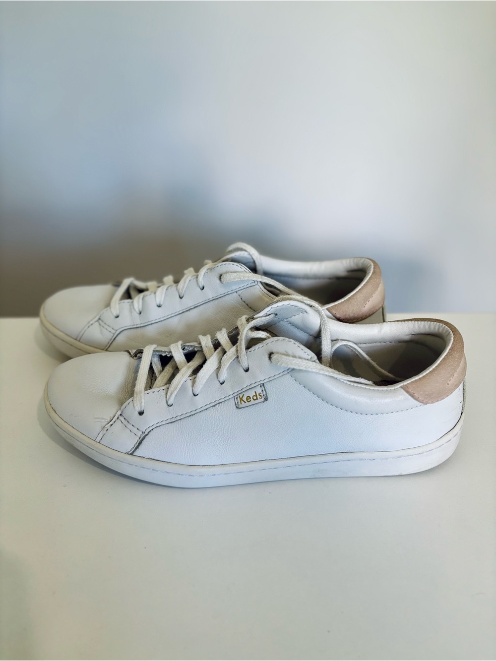 Keds Ace Leather Sneakers White Blush Pink Women’s Size 8